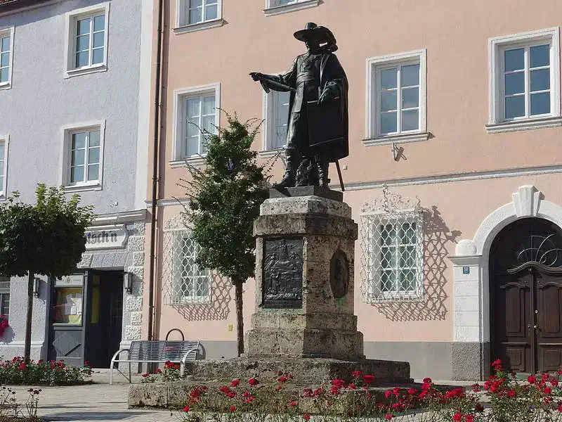 Monument commemorating Count von Tilly for the Battle of Rain am Lech during the Thirty Years' War